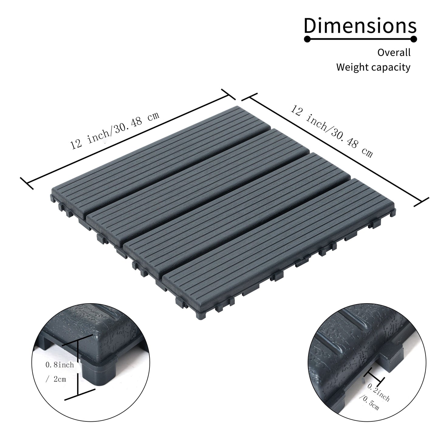 44 pieces of 12x12 square waterproof outdoor terrace tiles - interlocked, all-weather, anti slip, easy to assemble - Korvel