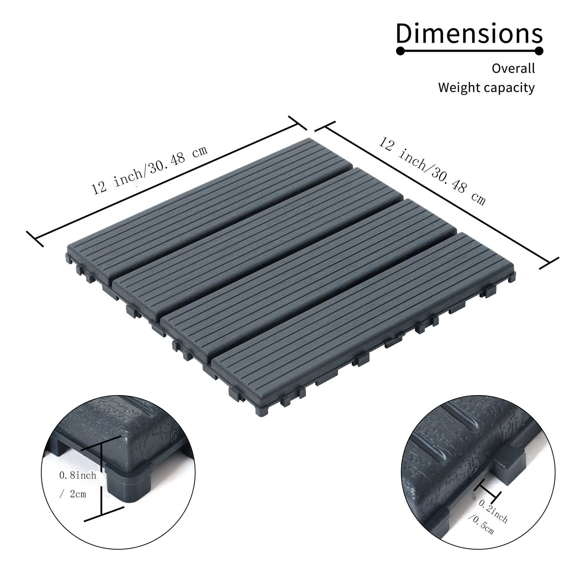 44 pieces of 12x12 square waterproof outdoor terrace tiles - interlocked, all-weather, anti slip, easy to assemble - Korvel