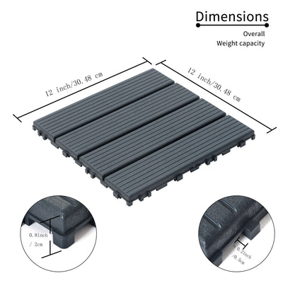 44 pieces of 12x12 square waterproof outdoor terrace tiles - interlocked, all-weather, anti slip, easy to assemble - Korvel
