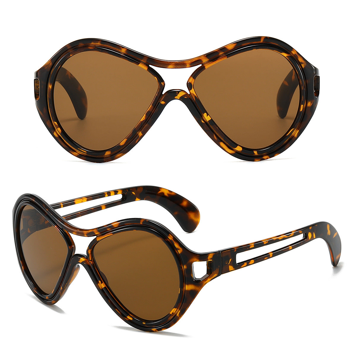 New European and American Sunglasses for Women UV400 Fashion Double Beam Round Frame Personalized PC Hollow Sunscreen Sunglasses - Korvel