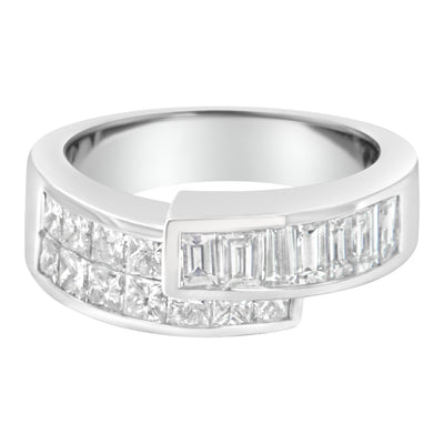 14K White Gold Channel-Set Diamond Bypass Ring - Size 6.5