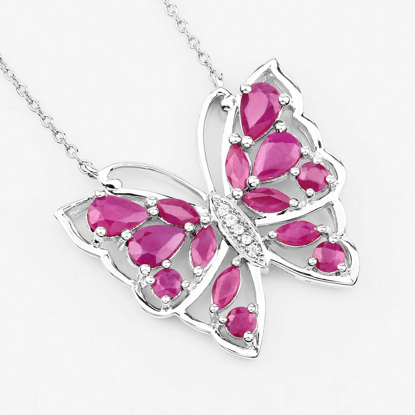 Collier en rubis véritable de 2,88 carats et zircon blanc en argent sterling