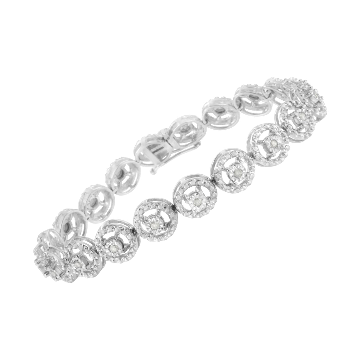 Pulsera de Círculo Anidado de Diamante de Plata Esterlina .925 - 7.25"