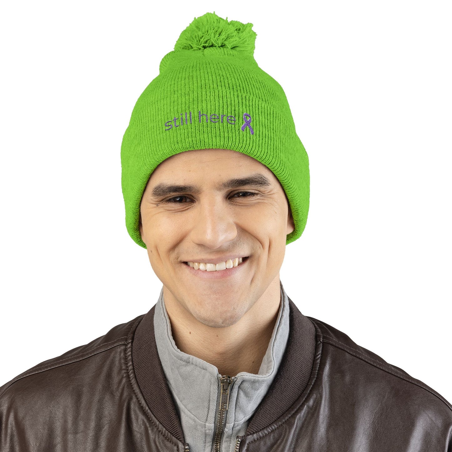Gorro de Pom-Pom Still Here – Sombrero de Tejido para la Conciencia de la Epilepsia