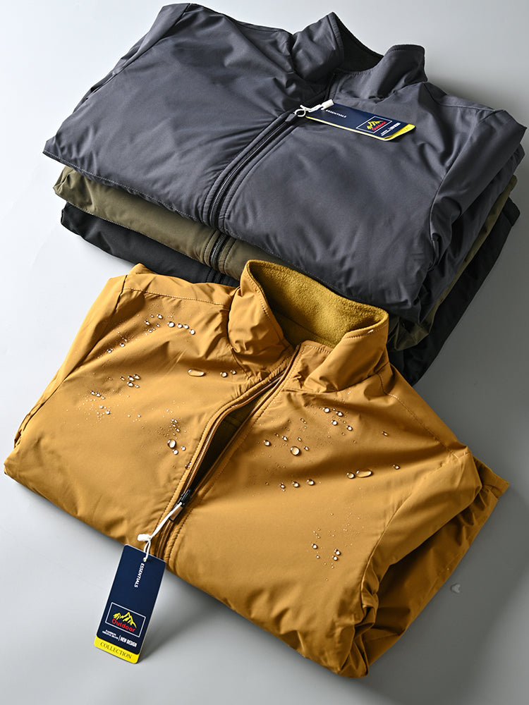 Men's Windproof Waterproof Velvet Jacket with Stand-up Collar