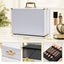 Portable makeup case, travel makeup bag with LED mirror, locked makeup storage box, brush holder, divider, rechargeable, white - Korvel
