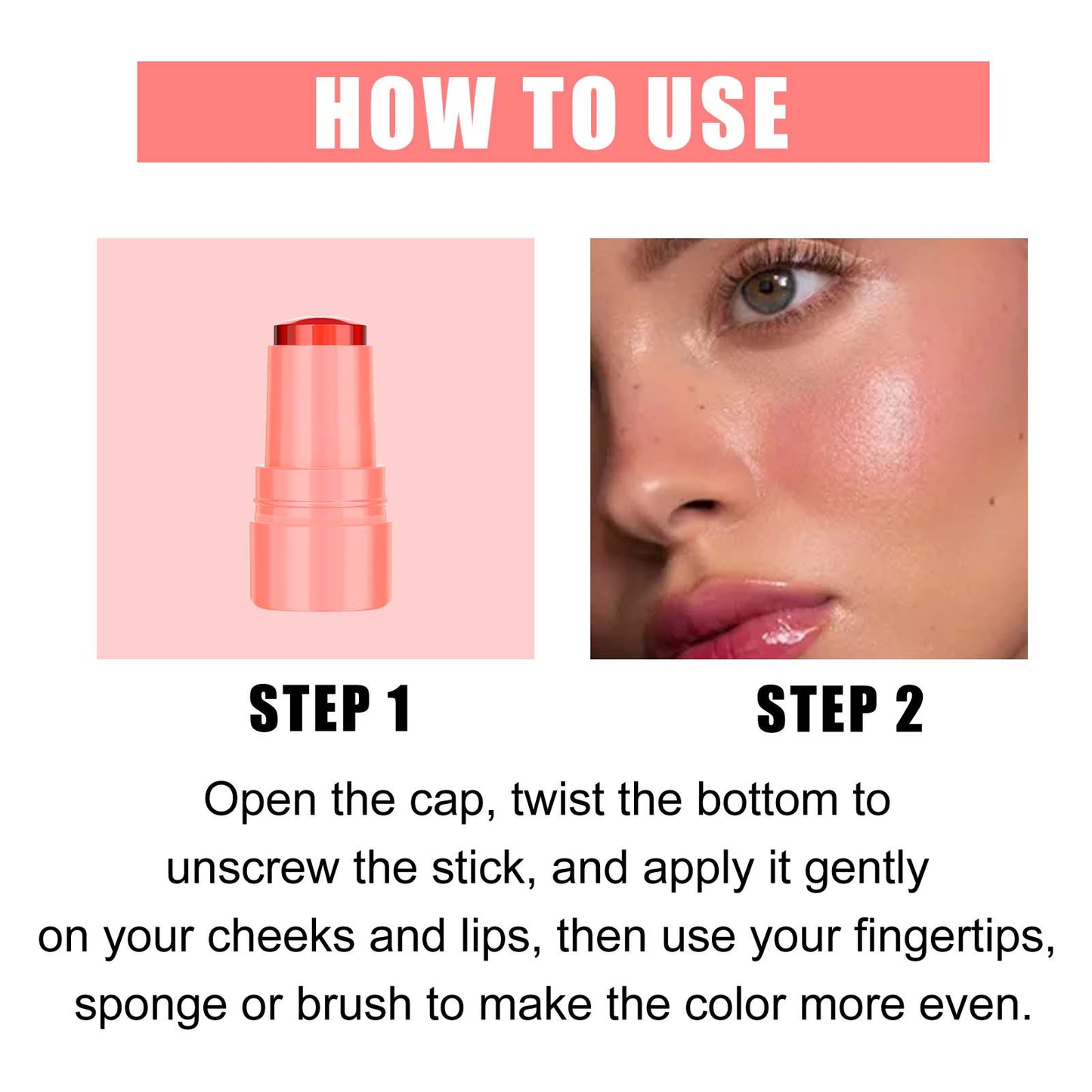 Jelly Blush Lip Gloss Stick Series, Brightening Lip Blush Stick For Even Skin Tone Lips And Cheeks - Korvel