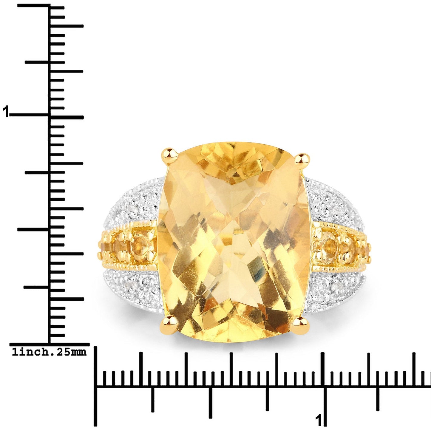 Anillo de Plata de Ley con Citrino y Topacio Blanco de 8.44 Quilates