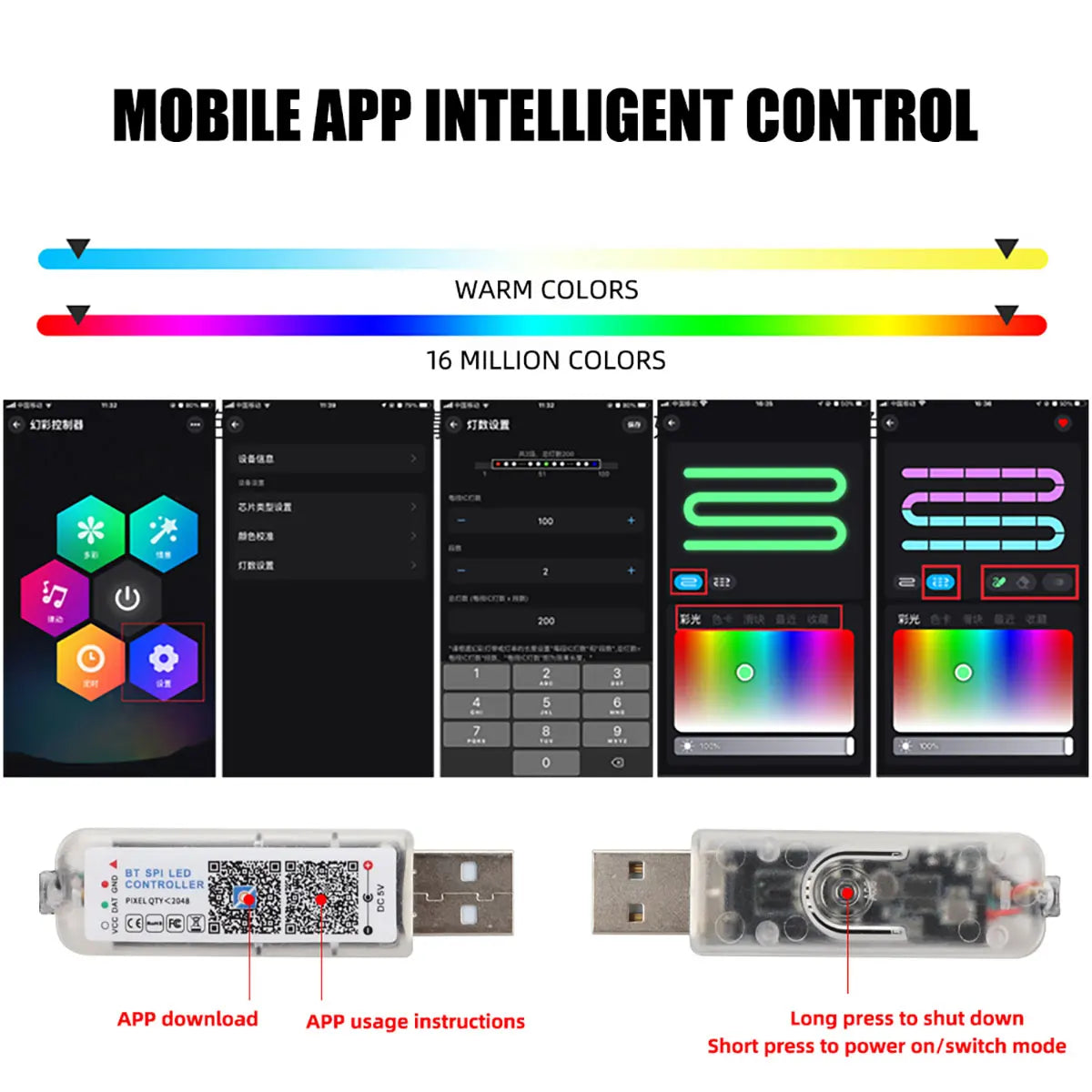 Bande lumineuse intérieure de voiture RGB LED 10-en-1 avec télécommande