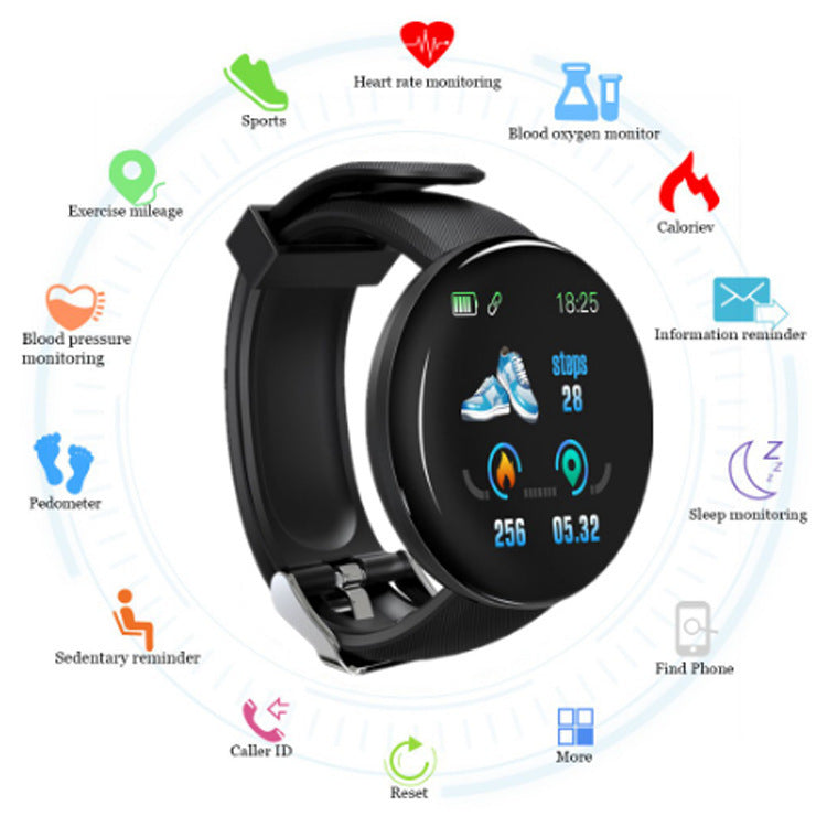 D18 Smart Bracelet Color Round Screen Heart Rate Blood Pressure Sleep Monitoring Pedometer Sports Encyclopedia Star Smart Watch - Korvel