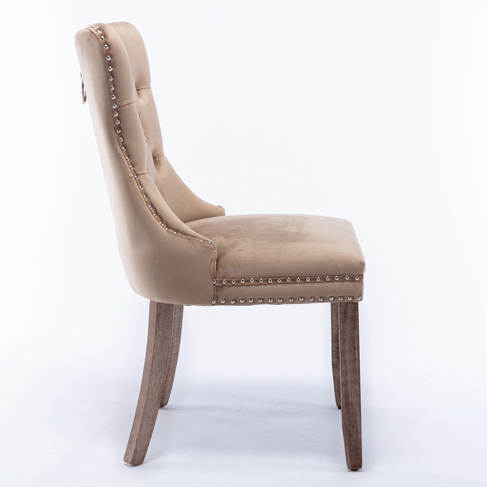 High-end Tufted Solid Wood Contemporary Velvet Upholstered Dining Chair with Wood Legs Nailhead Trim 2-Pcs Set Khaki - Korvel