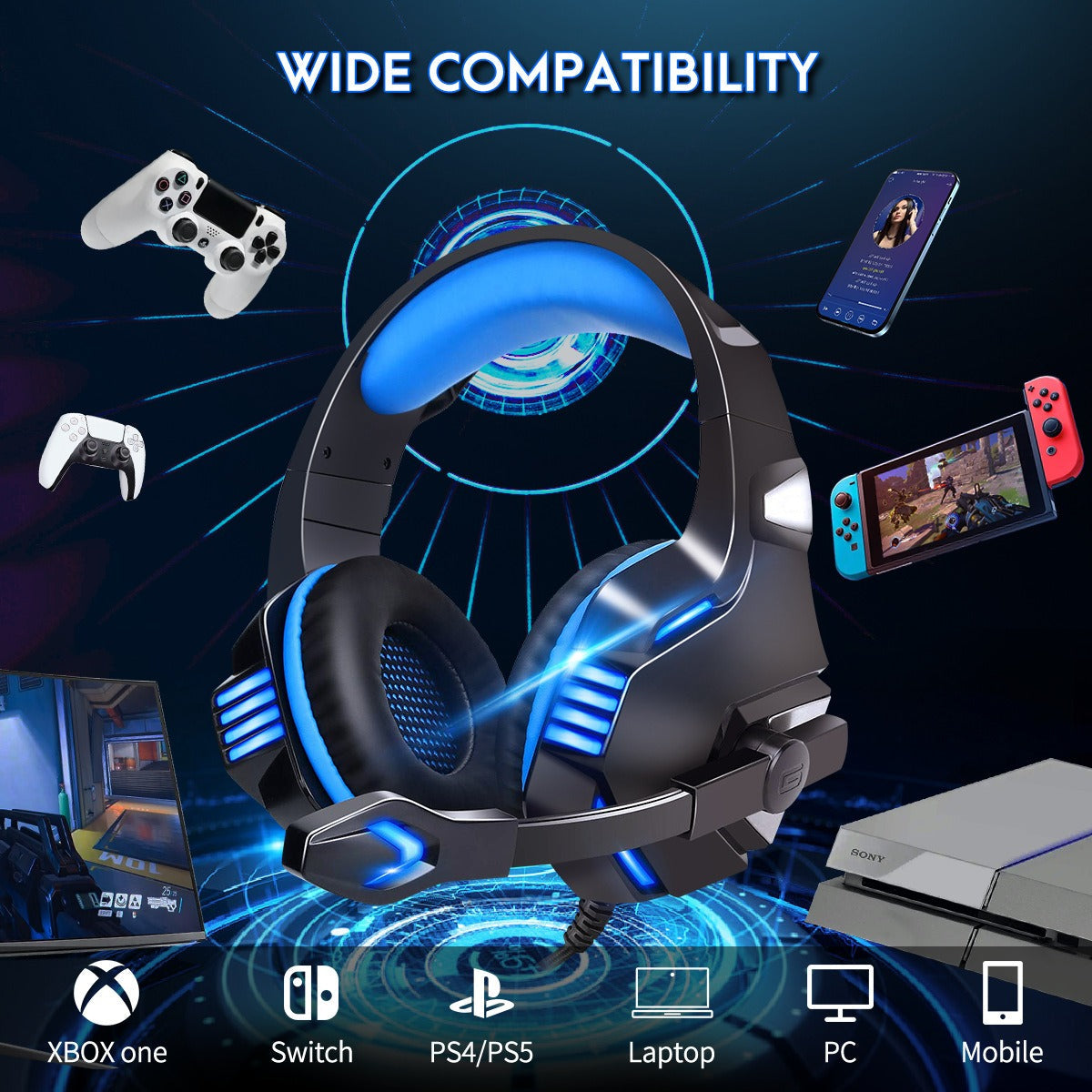 Casque de jeu filaire RGB Premium pour mobile et PC