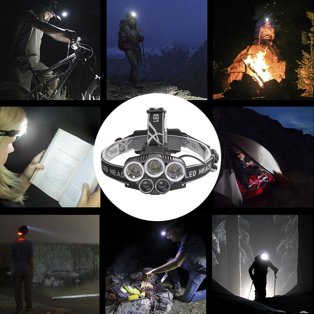 LED Headlamp 5 CREE XM-L T6 15000 lumens LED USB  Camping Hike Emergency Light - Korvel