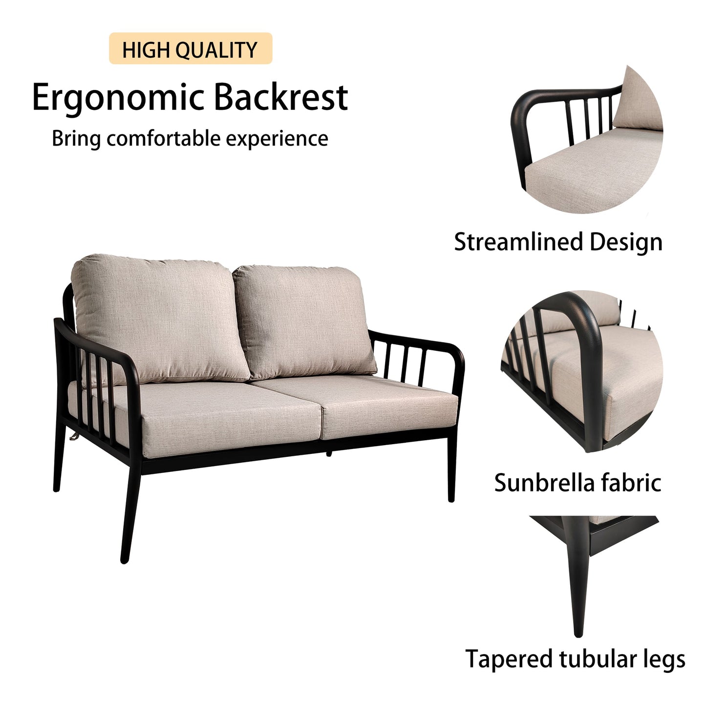 Ensemble de canapé loveseat de patio moderne en aluminium 2PC