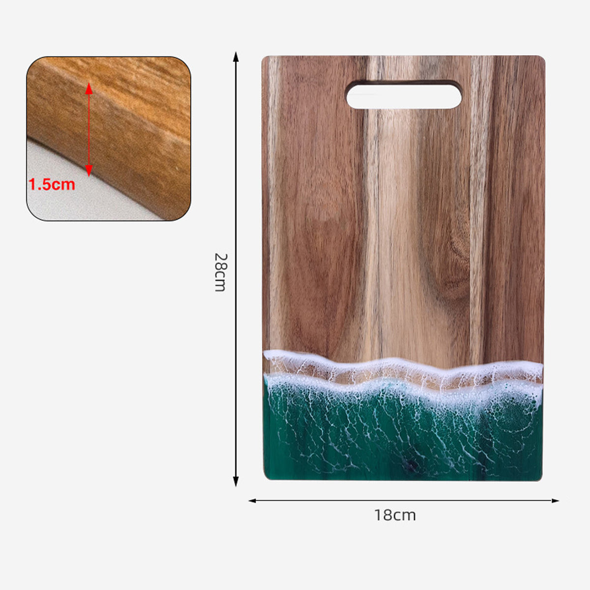 Wood Cutting Board Resin Blue green Wave Pattern - Korvel