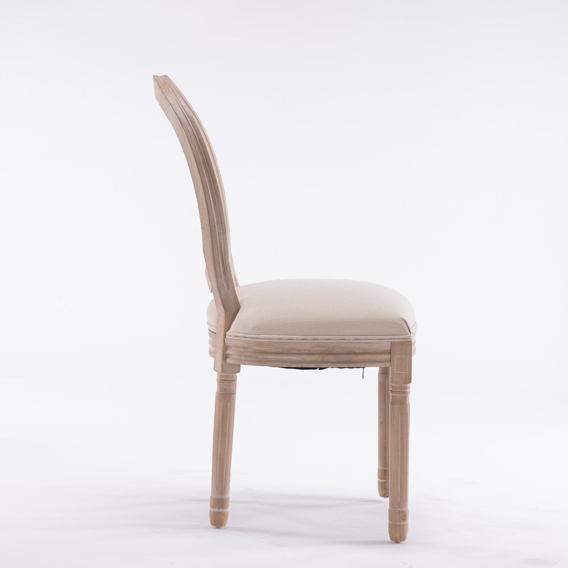 French Style Solid Wood Frame Antique Painting Linen Fabric Rattan Back Dining Chair Set of 2 Cream - Korvel