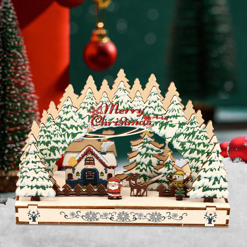 Christmas Wooden Decorations Christmas Village Shopping Mall Window Display Creative Handmade DIY Christmas Gifts - Korvel