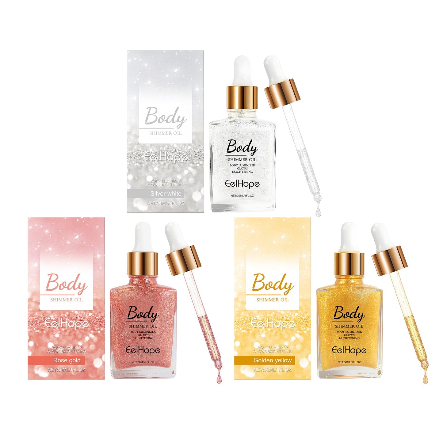 Body Glitter Oil, Facial Body Liquid Highlighter Moisturizer Easy To Apply Party Focus Brightening - Korvel