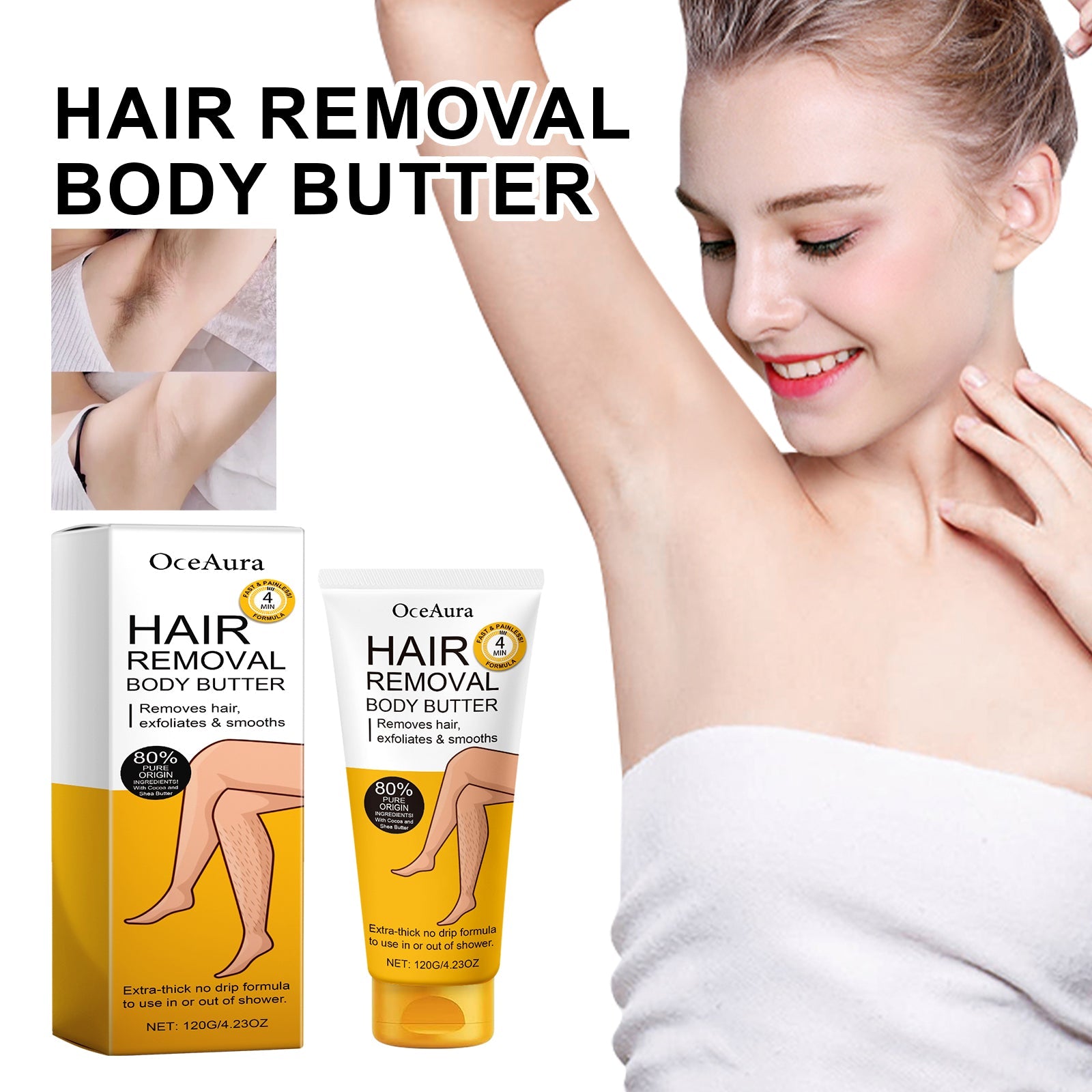 Hair Removal Body Butter, Gentle Hair Removal Non-Irritating Underarm Leg Hair Hand Hair Deep Cleansing Hair Removal Cream For Skin - Korvel