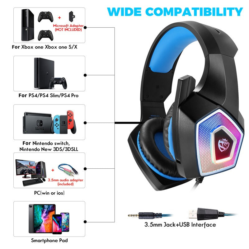 Head mounted gaming headphones colorful RGB wired computer headphones game controller headphones - Korvel