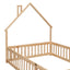 Full House-Shaped Headboard Floor Bed with Fence - Natural