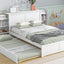 Full Size Storage Platform Bed with Pull Out Shelves and Twin Size Trundle, White - Korvel