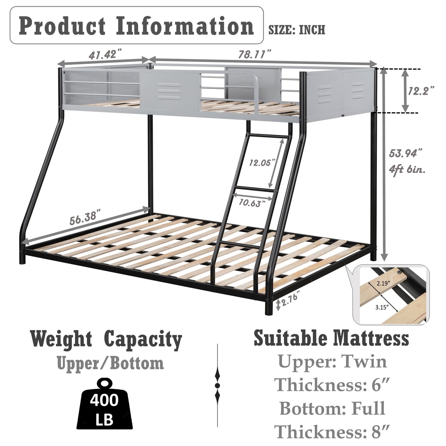 Full double-layer metal bed/heavy-duty sturdy metal/noise reduction/safety ventilation board guardrail - Korvel