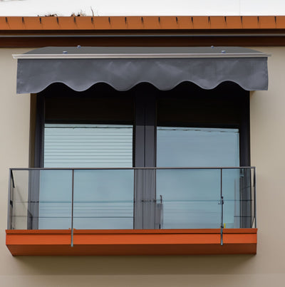 DA4734W Series Door Window Awning Made of 0.137 Inch Thick Crystal Polycarbonate Sheet in size of 47" Wide x 34" Brown Roof - Korvel