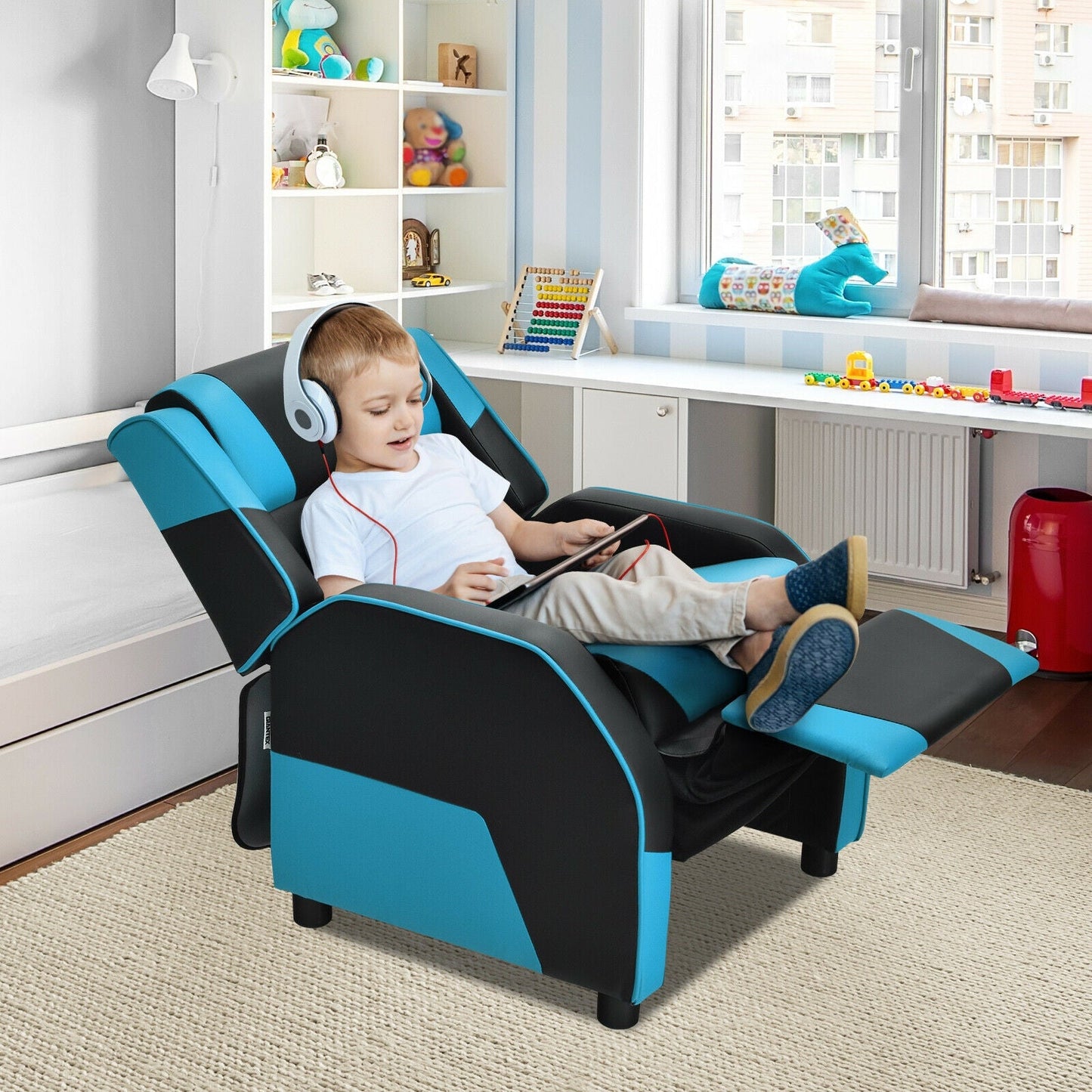 Sofá Recliner de Juego para Niños en Cuero PU - Azul