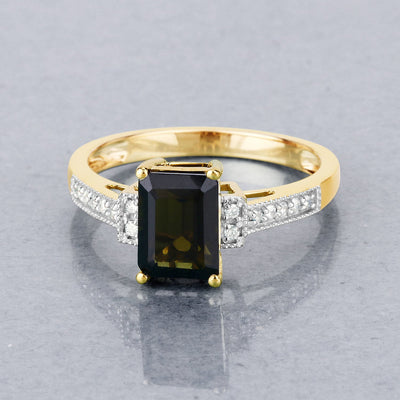 1.73 Carat Green Tourmaline and Diamond 14K Yellow Gold Engagement Ring