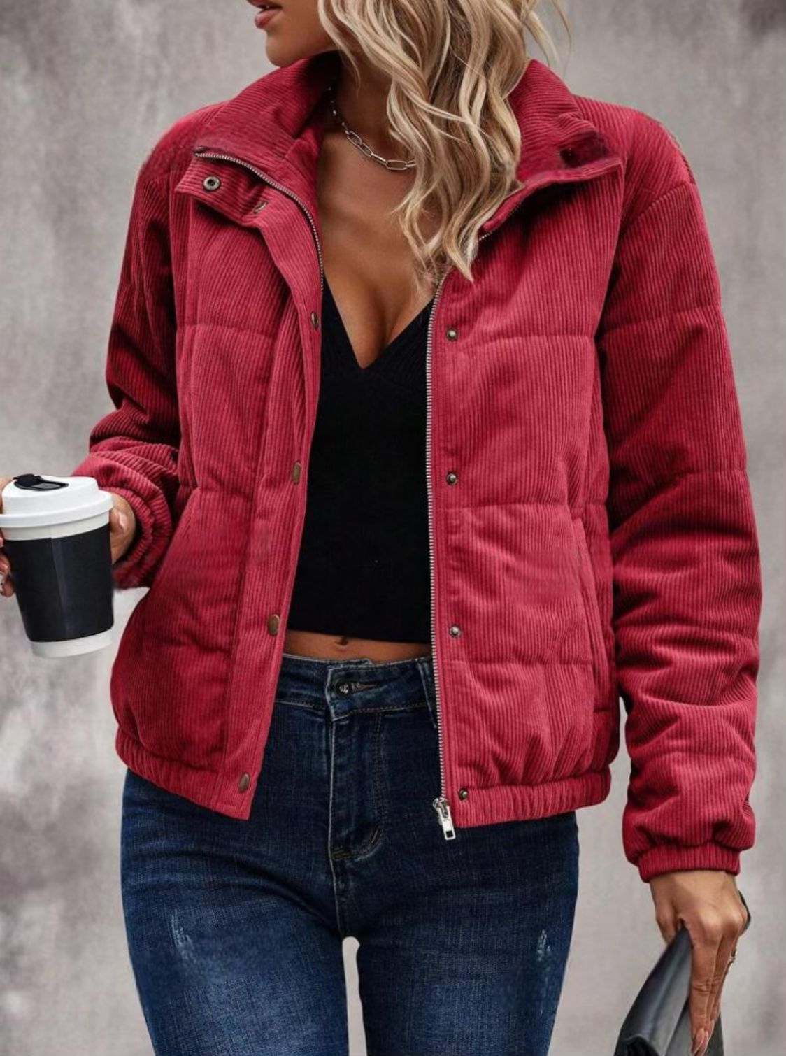 Women's Short Cotton Trucker Jacket with Long Sleeves