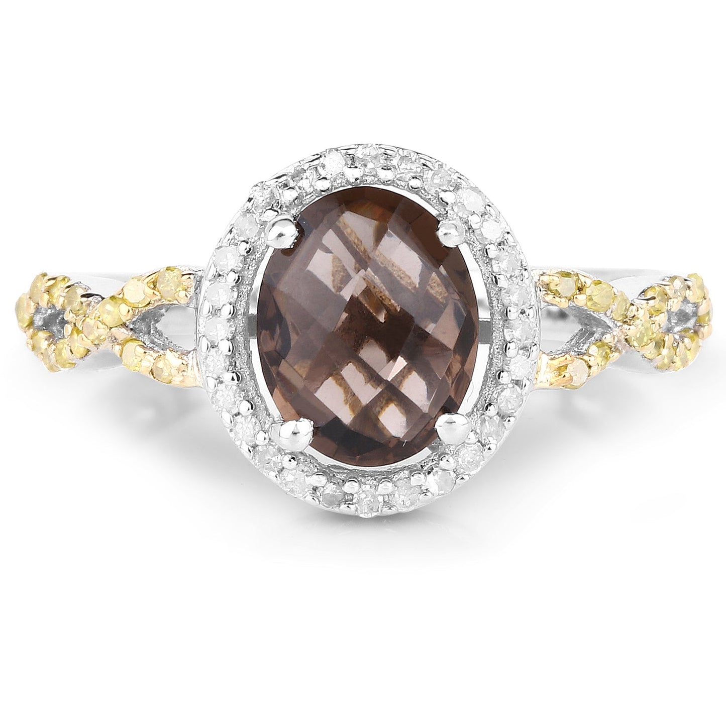 1.90 Carat Smoky Quartz & Diamond Sterling Silver Cocktail Ring