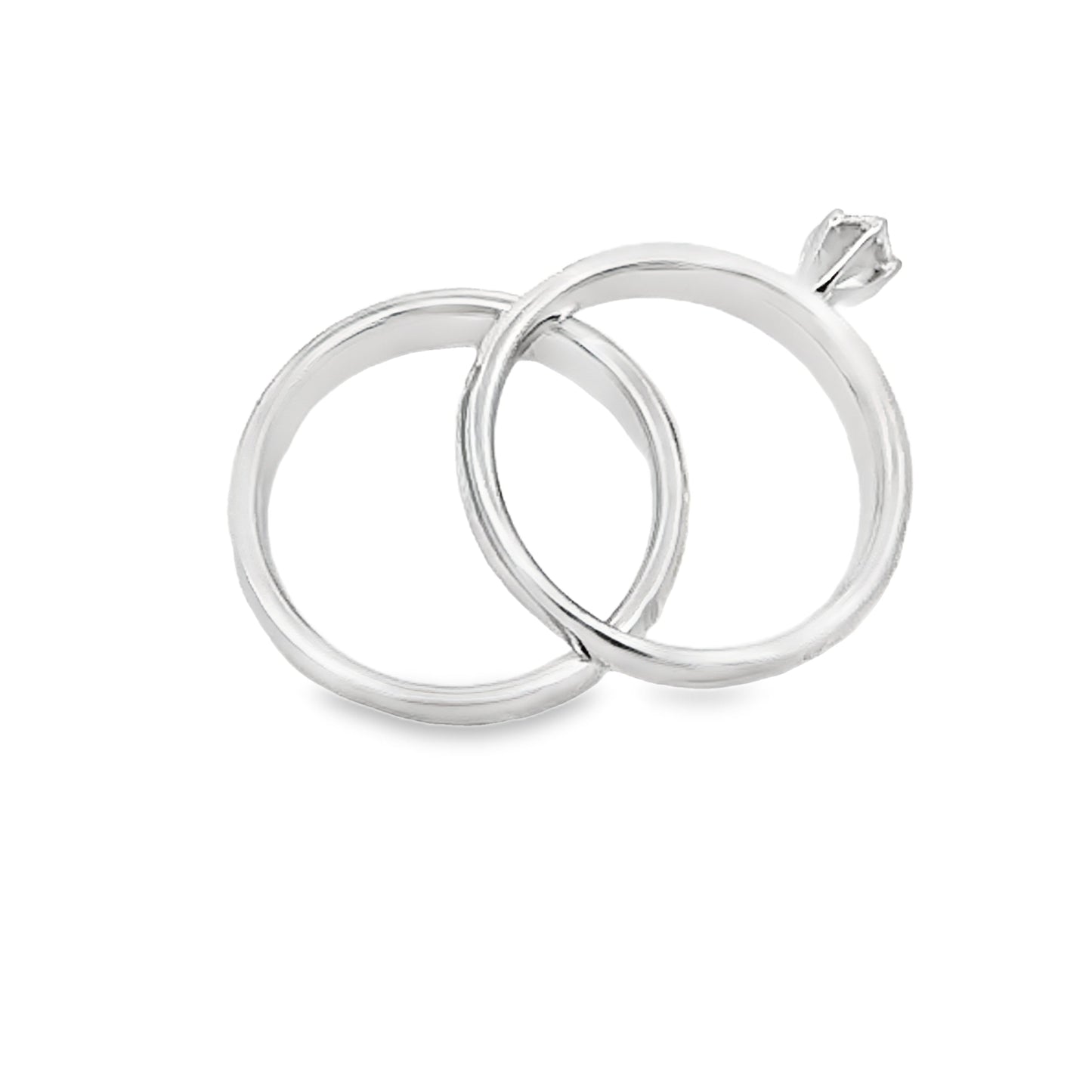 Conjunto de Anillos de Compromiso de Diamante Elegante en Plata de Ley y Oro de 14KT
