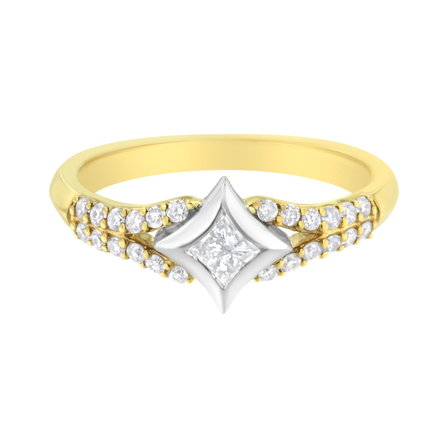 Anillo de Compromiso de Diamante en Forma de Cometa y con Banda Dividida de 10K en Dos Tonos