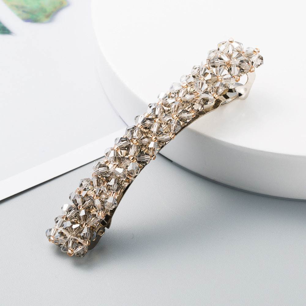 Korean Style Retro Crystal Beaded Hair Clip Simple Wild One Word Clip Female Side Clip Spring Clip Korean Hair Accessories - Korvel