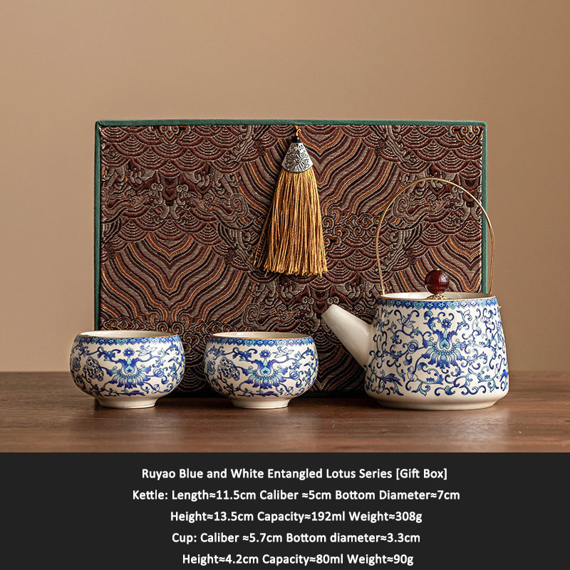 Ensemble de thé de luxe léger Ru Kiln dans une boîte cadeau