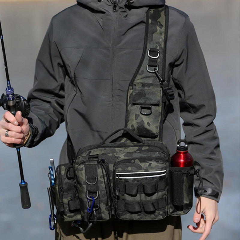Men's Fishing Backpack: Equipped with bait box, equipment storage bag, pole holder, sling & shoulder bag design. - Korvel