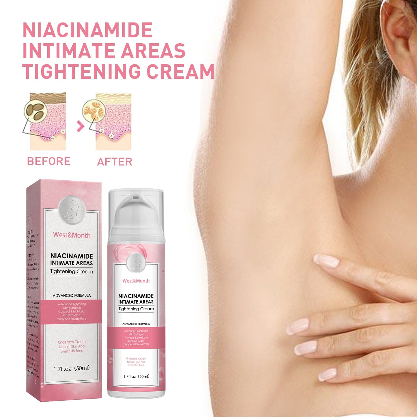 Niacinamide Intimate Areas Tightening Cream, Fade Dark Skin Even Skin Tone Beauty Skin Whiten Cream - Korvel