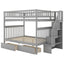 Full over Full Bunk Bed with Two Drawers and Storage, Gray - Korvel
