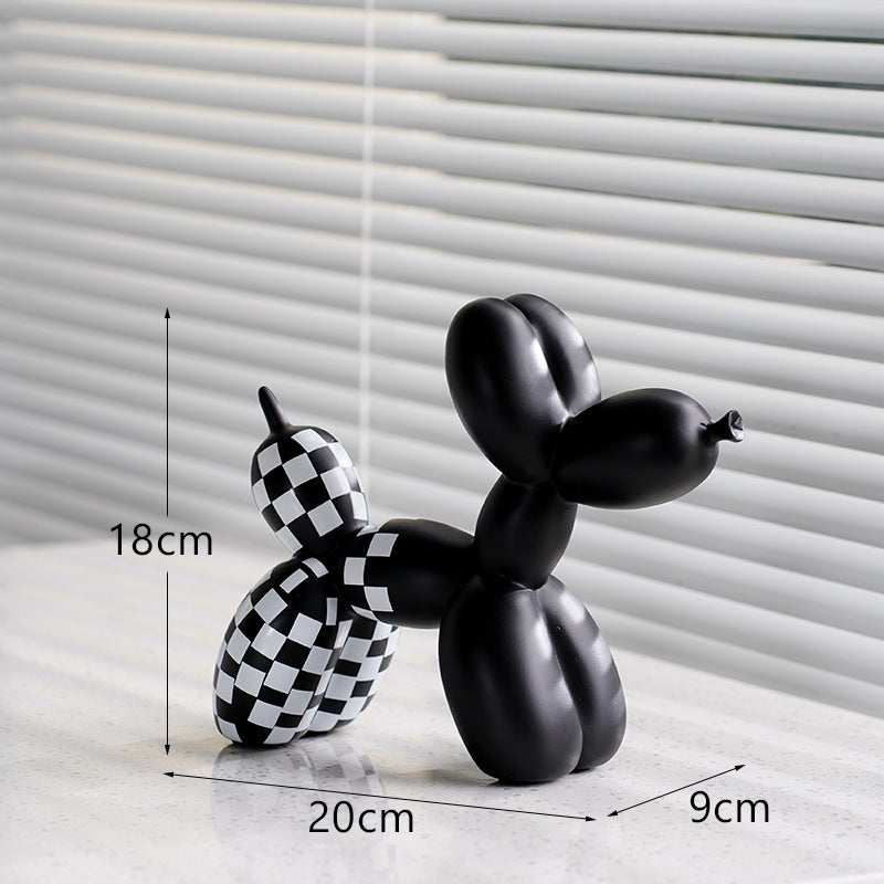 New black and white plaid balloon dog ornaments creative TV cabinet wine cabinet living room porch resin crafts - Korvel