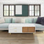 Modern White Coffee Table with 2 Glass Door Storage, 4 Drawers, Gold Metal Legs, and Multi-Color Lighting in 47.2' - Korvel