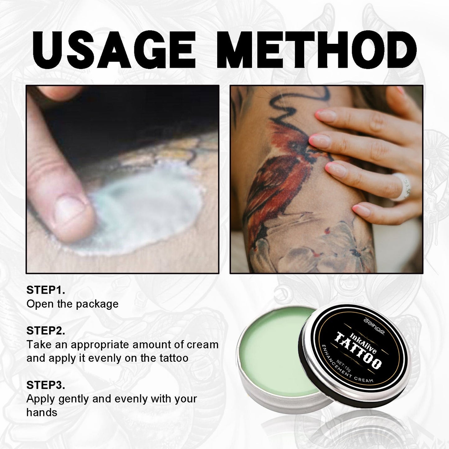 Tattoo Repair Cream, Tattoo Print Moisturizing Moisturizing Skin Repair Tattoo Color Fixing Cream - Korvel