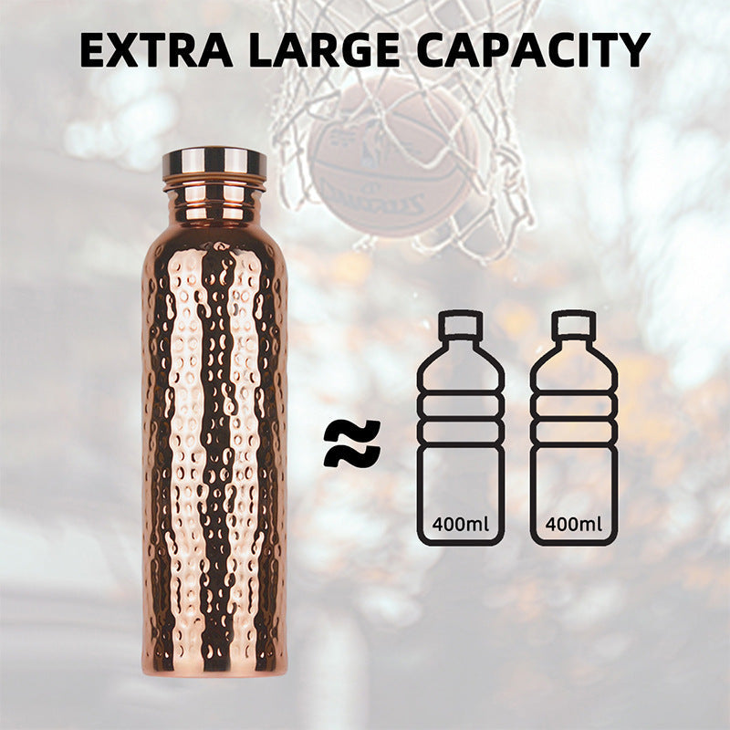Bouteille d'eau en cuivre 800ML avec motif martelé - Étanche et élégante