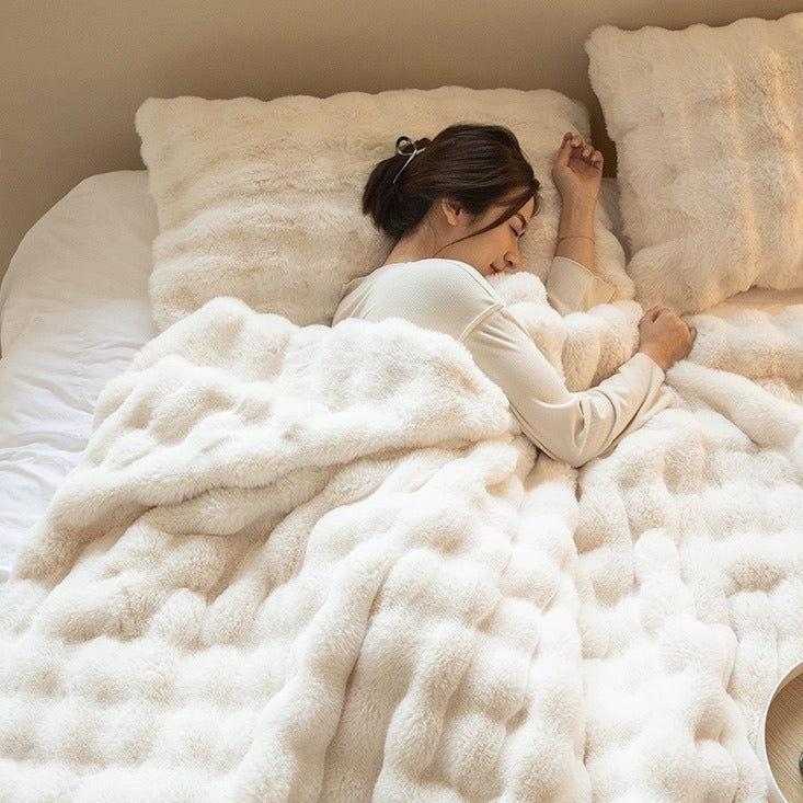 Double-sided Rabbit Fleece Blanket Solid Color Faux Fur Plush Blanket Soft Warm Throw Blanket For Couch Sofa Nap Blanket For Winter - Korvel