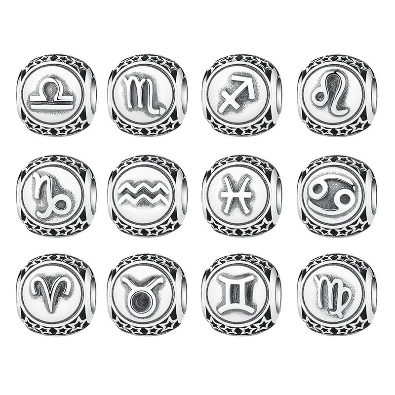 BAMOER 925 Sterling Silver Aquarius Star Sign Zodiac Beads Charms fit Bracelets PSC048 - Korvel
