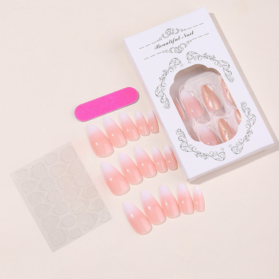 New wearable nail gradient glitter manicure patches almond-shaped nails fake nail patches - Korvel