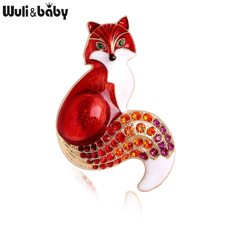 Wuli&baby Rhinestone Enamel Fox Brooches For Women Animal Party Causal Brooch Pins Gifts - Korvel