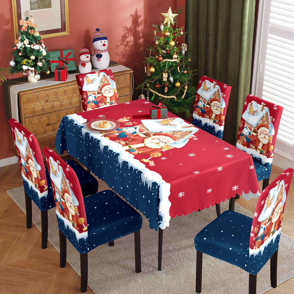 Christmas printed tablecloth, chair cover, waterproof, oil resistant, festive decoration, dining table cloth, chair cover, universal household use - Korvel