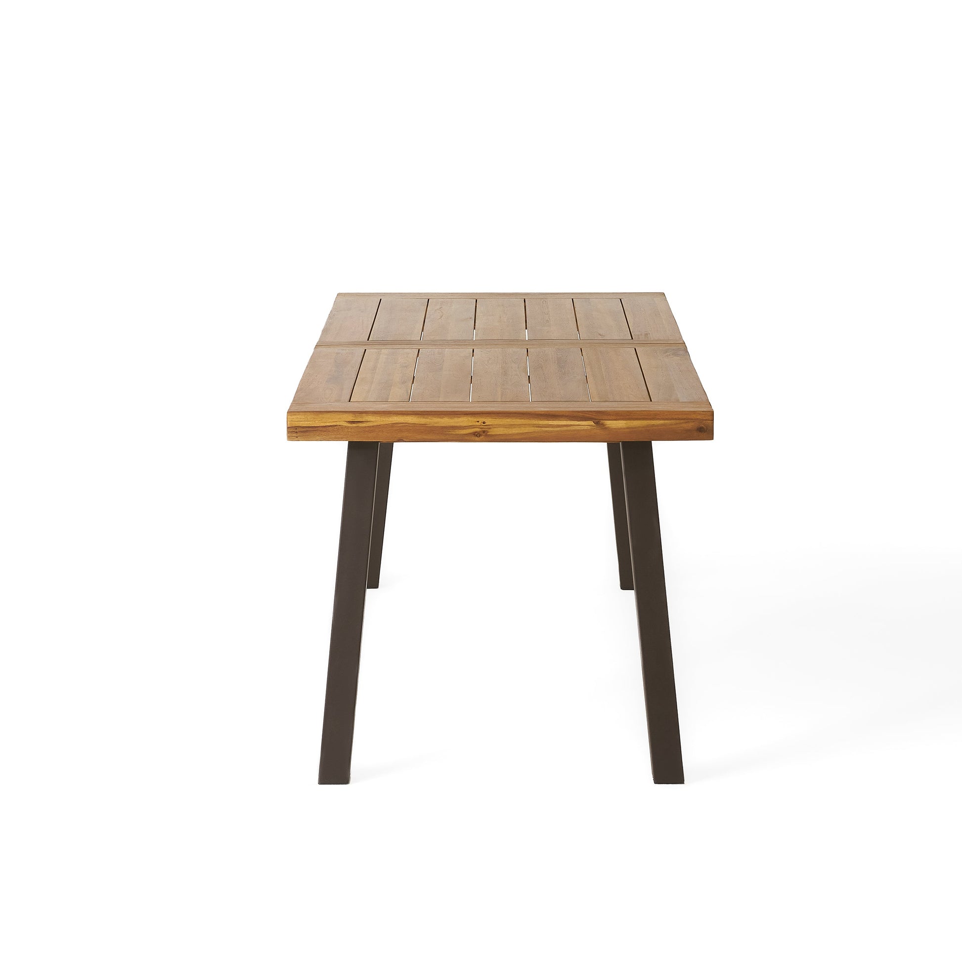 Della Acacia Wood Dining Table, Natural Stained with Rustic Metal, Brown, Grey - Korvel