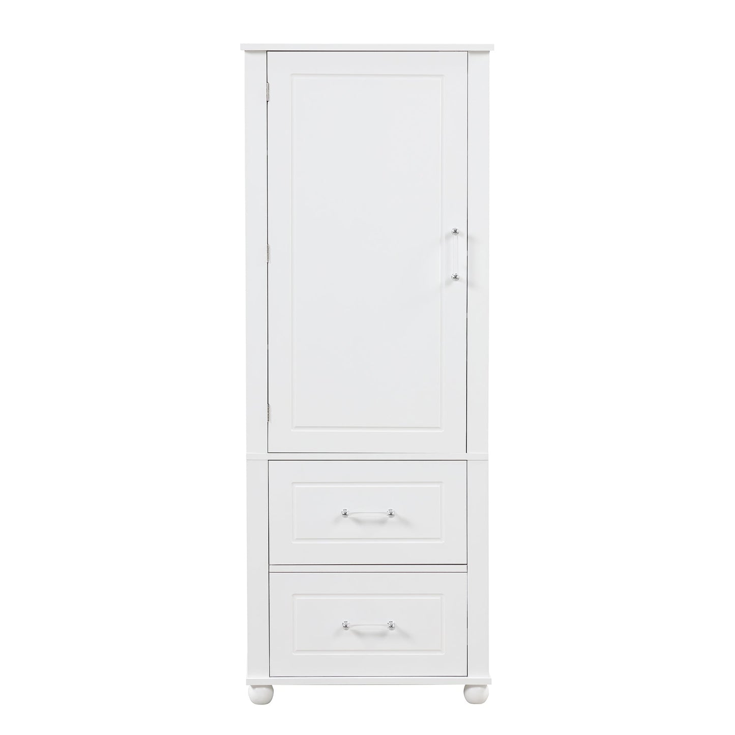 Tall bathroom storage cabinet with two drawers and adjustable shelves for independent storage - Korvel